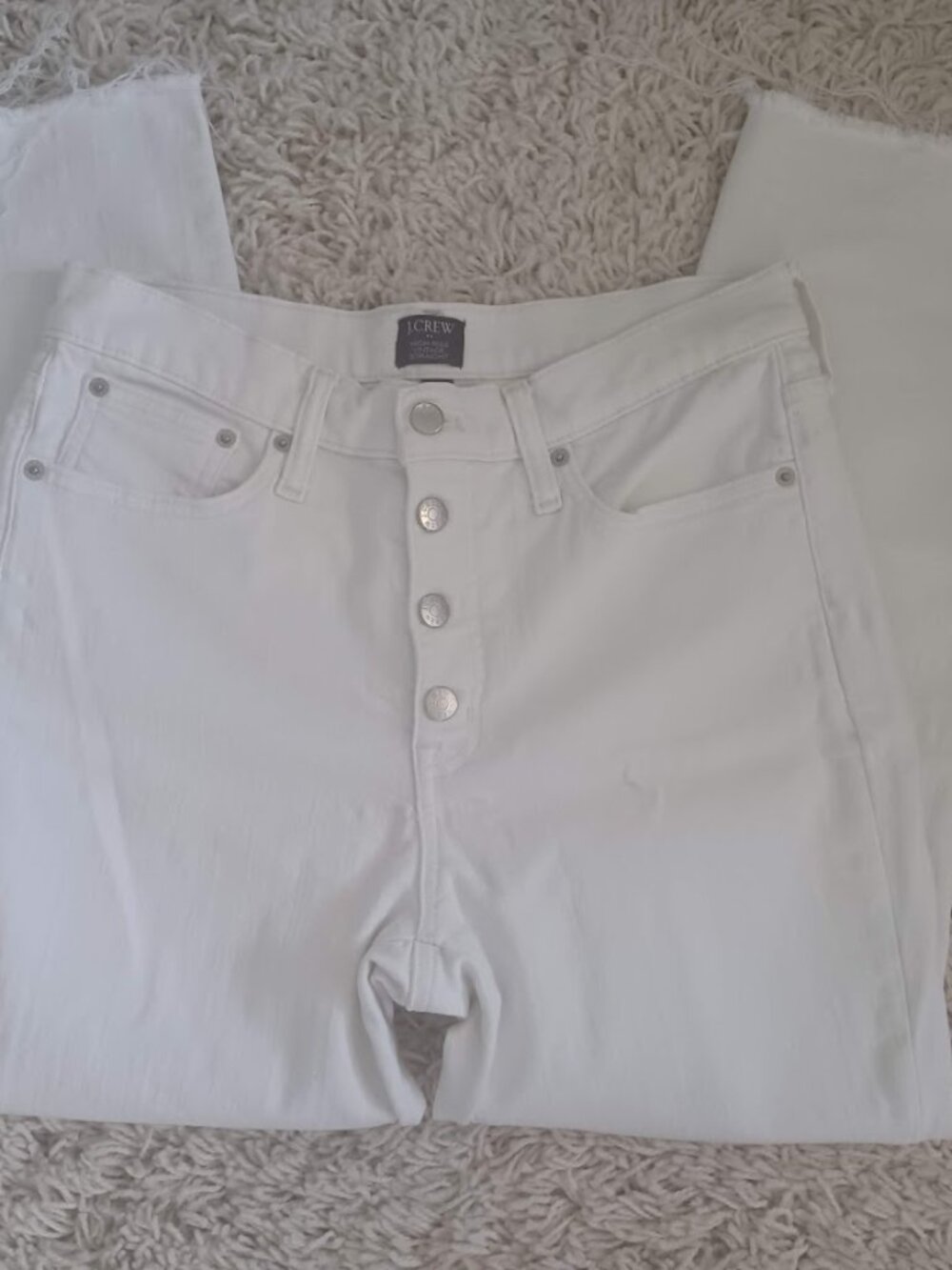 J.Crew High Rise Vtge Straight Jeans Womens 29 White Cropped Button Fly Raw Hem